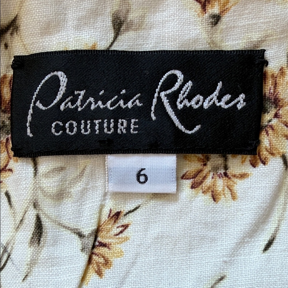 Patricia Rhodes Couture Linen Floral Mini Dress - Cream and Yellow Size 6 - Picture 5 of 5